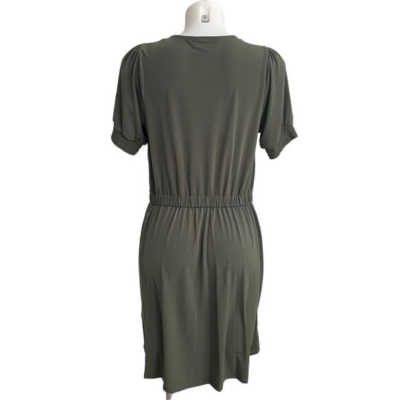 MICHAEL KORS olive green surplice fit & flare shift casual dress size small NEW - Picture 5 of 11